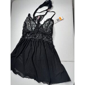 Jezebel Renee Black Lace Babydoll Lingerie Set with G-String 999724 Small NWT